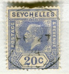 SEYCHELLES; 1921 early GV fine used 20c. value