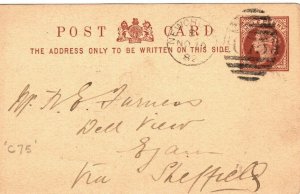 GB Lancs Card *NEWCHURCH/C75* DUPLEX Eyam ½d Stationery Postcard CDS 1882 ZB99