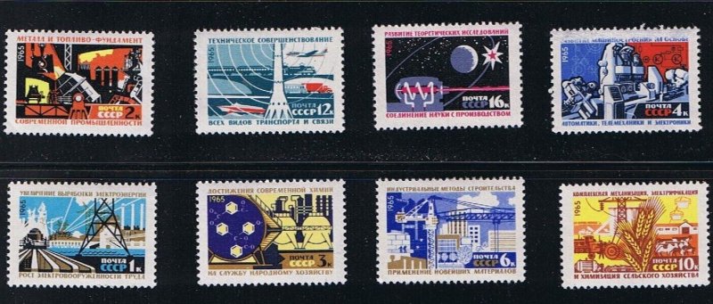 INDUSTRY, CHEMISTRY,..= full set of 8 sts Russia 1965 Sc 3078-85; Mi 3094-01 MNH