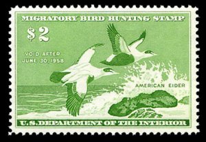 United States, Duck Hunting #RW24 Cat$85, 1957 $2 American Eiders, never hinged