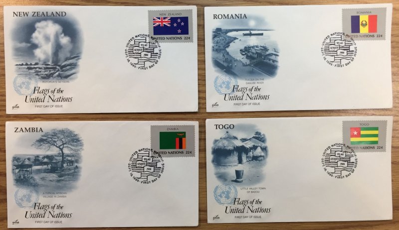 United Nations #477-492 Flag Set First Day Covers (FDC) 16 ArtCraft Covers 1986