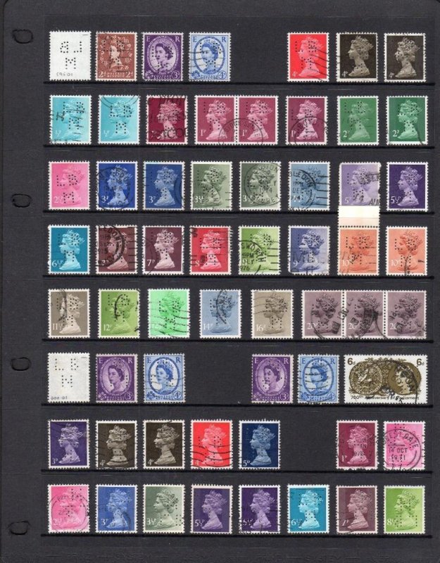 COLLECTION OF QE2 PERFINS ON DOUBLE-SIDED PAGE (PRE-DECIMAL & DECIMAL) 