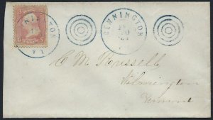 US 1865 GENINGTON VT NEAT FANCY DOUBLE STRIKES IN BLUE