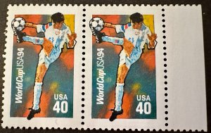 US # 2835 1994 World Cup Soccer Championships pair 40c Mint NH