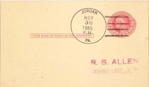 United States Pennsylvania Jordan 1955 4f-bar  1872-1955 Postal Card  Philate...