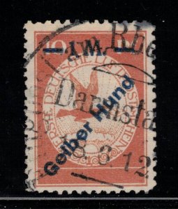 GERMANY 1912 1M on 10pf Gelber Hund Overprint; Scott CL4, Michel IV; Used