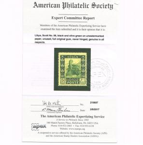 GENUINE LIBYA SCOTT #55 MINT OG NH WITH CLEAN APS CERT - ESTATE SALE