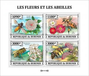 BURUNDI - 2023 - Flowers and Bees - Perf 4v Sheet - Mint Never Hinged