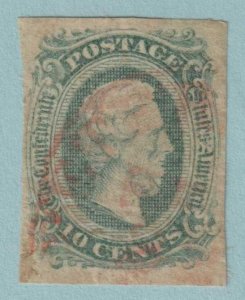 CONFEDERATE STATES 11c GREENISH BLUE  USED - RED CANCEL - SMALL THIN - JHO