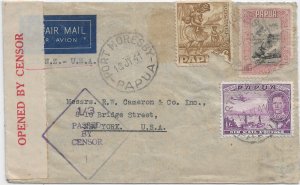 Port Moresby, Papua to New York, NY 1941 Papua Censor Ty PML8-1 (C5570)