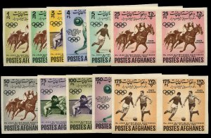 Afghanistan #599-603, C17-22, 1962 4th Asian Games, complete set of imperf. h...