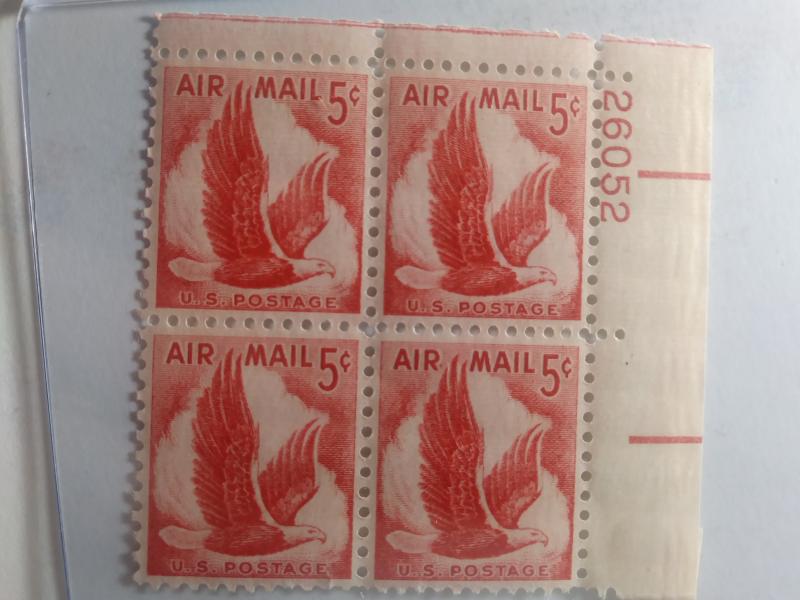 SCOTT # C 50 5 CENT EAGLE DESIRABLE AIR MAIL PLATE BLOCK MINT NEVER HINGED