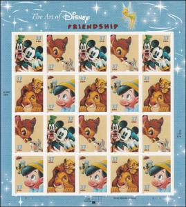 US 3865-3868 3868a Disney Friendship 37c sheet (20 stamps) MNH 2004