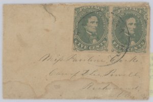 Confederate States 1/stone a/b 2023 Olive green-Chattanooga, TN, 27 June 1862-ladies cover-Tear at top of cover