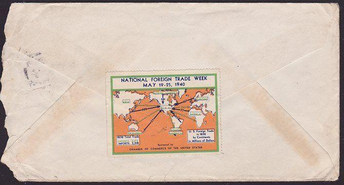 USA 1940 cover to New Zealand - Foreign Trade Week cinderella...............2600