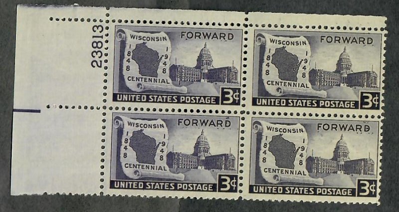 957 Wisconsin Statehood MNH Plate Block UL