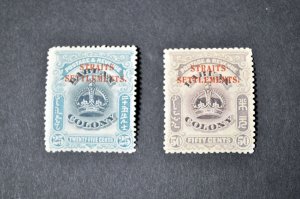 Straits Settlements sc# 142-143 MH OG stamps 1906 mint hinging