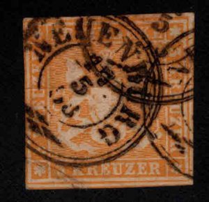 Wurttemberg Scott 9 nice 1858 stamp with silk thread in paper