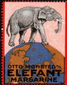 1920 Denmark Poster Stamp Otto Monsted Elefant Margarine All Over Denmark