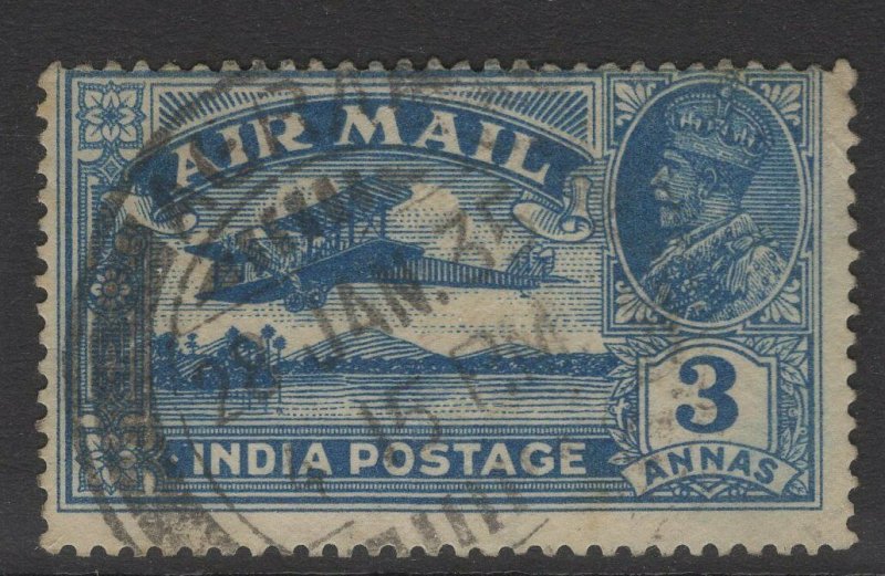 INDIA SG221 1929 3a BLUE USED