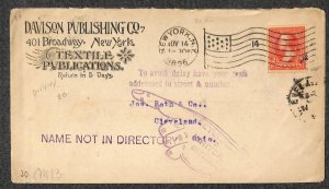 USA #250b STAMP TEXTILE PUBLICATIONS NEW YORK RETURN ADVERTISING COVER 1896