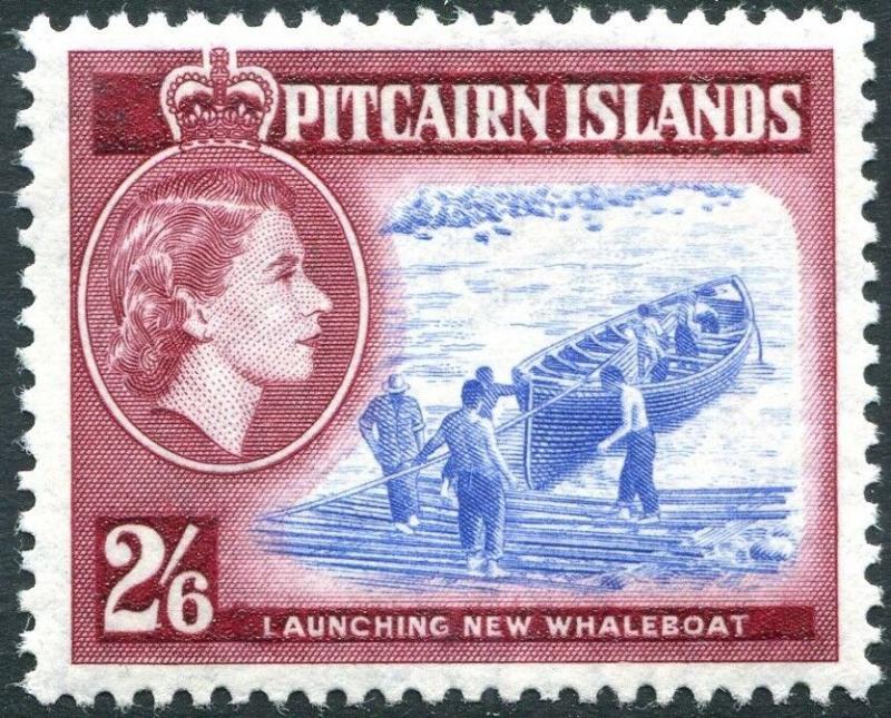 PITCAIRN ISLANDS-1957-63 2/6 Blue & Deep Lake Sg 28a UNMOUNTED MINT V28575