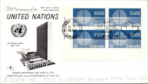 Canada 1970 FDC UN 25th Anniversary - Ottawa, Ont - Block Of 4 - F76581