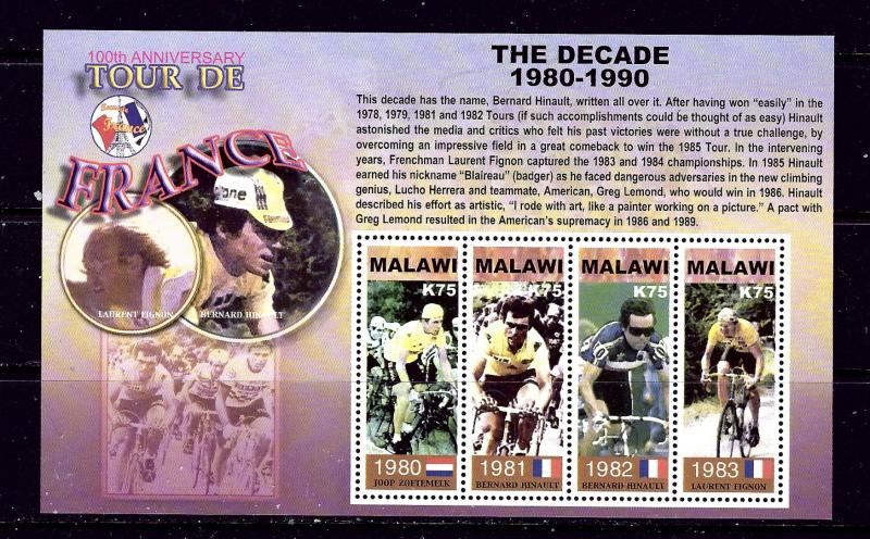 Malawi 723 MNH 2004 Tour de France (Bicycle Race) sheet of 4