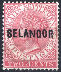 Malaya Selangor 1884 2c Rose CA OPT N WIDE SG 22 Scott 7v UN Cat £225($294)