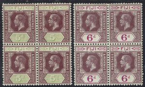 FIJI 1912 KGV 5D AND 6D BLOCKS */** WMK MULTI CROWN CA