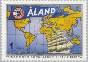 Aland 1992 #63 MNH. Ship, map