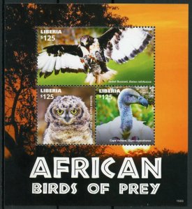 Liberia 2015 MNH African Birds of Prey 3v M/S II Goshawk Eagle Owl Bateleur