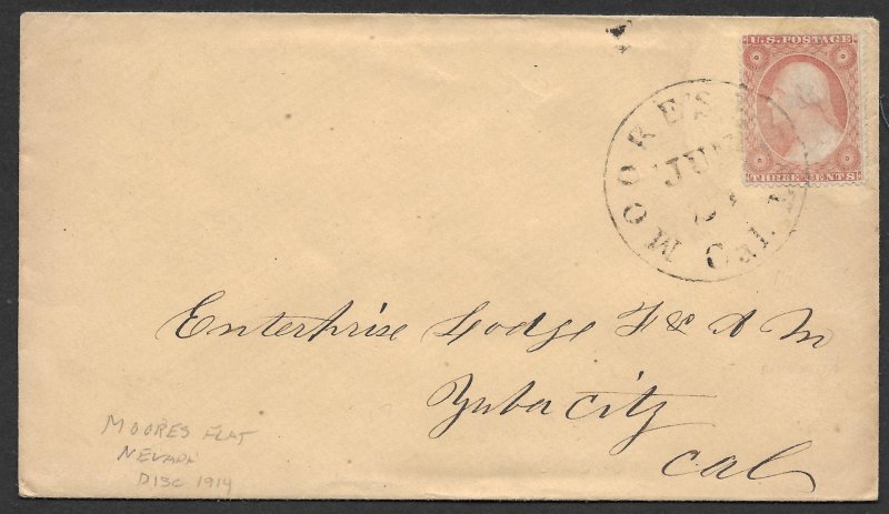 Doyle's_Stamps: California Moore's Flat Postal History #26A on Cover