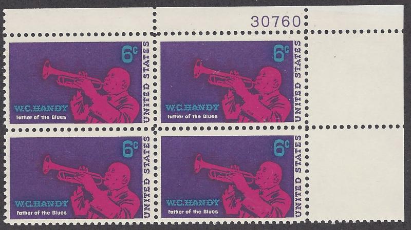 1392 Plate block 6cent W C Handy Black Heritage Father Blues