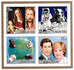 Mauritania 1984 CHESS-Durer-ApolloXI-Diana Collective S/S Perforated