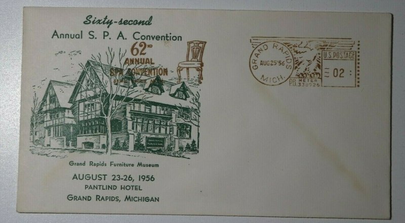 SPA Convention MI 1956 Furniture Museum Philatelic Expo Cachet metered slogan