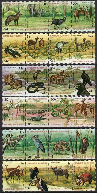 1977 Burundi Animals Reptiles strips of 4 MNH Sc# 517 522 C258 C263 CV $184.50