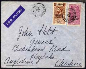 French Equatorial Africa 1936 cover to UK incl 3f value