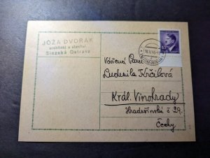 1945 Germany Bohemia and Moravia Postcard Cover Ostrava to Kral Vinokrady