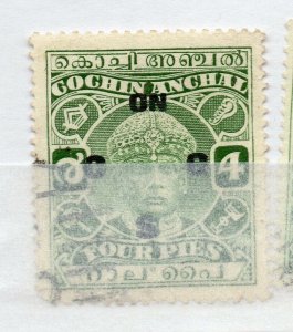 India Cochin 1943 Early Issue used Shade of 4p. Optd NW-16024