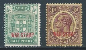 Jamaica #MR10-11 MH Arms, George V Ovptd. War Stamp