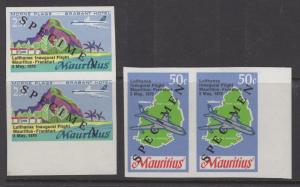 MAURITIUS SG415/6s 1970 LUFTHANSA FLIGHT IMPERF PAIR OVERPRINTED SPECIMEN MNH