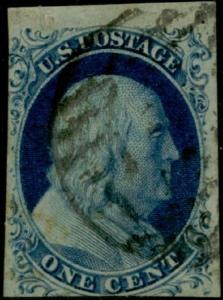 #9 VF USED 1¢ BLUE TYPE IV TOP ROW EXAMPLE CV $100.00 BQ303