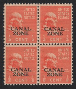 United States MINT Scott Number 118 BLOCK OF 4 CANAL ZONE MH   VF - BARNEYS