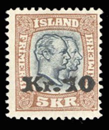 Iceland #143 Cat$450, 1930 10k on 5k, very lightly hinged