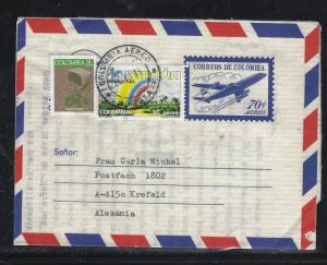 COLOMBIA  (PP0308B) .70 AIRPLANE AEROGRAMME UPRATED $14+$30   TO GERMANY