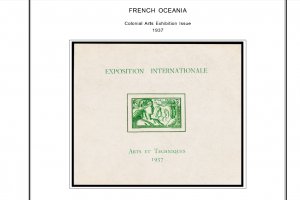 COLOR PRINTED FRENCH OCEANIA 1892-1956 STAMP ALBUM PAGES (27 illustrated pages)