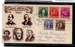 US 884-888 1940 Artists set of five (Famous Americans series) on one cacheted addressed FDC (of the 10c stamp)