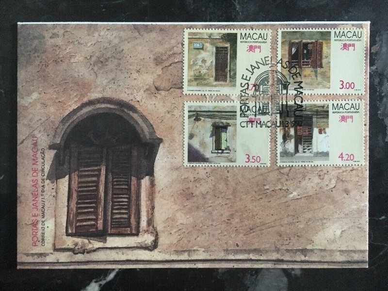 1992 Macau First Day Cover FDC windows doors Of Macau Full Set Of Stamps