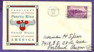 801  PUERTO RICO 3c 1937 AT SAN JUAN, LINPRINT FIRST DAY COVER, AD...